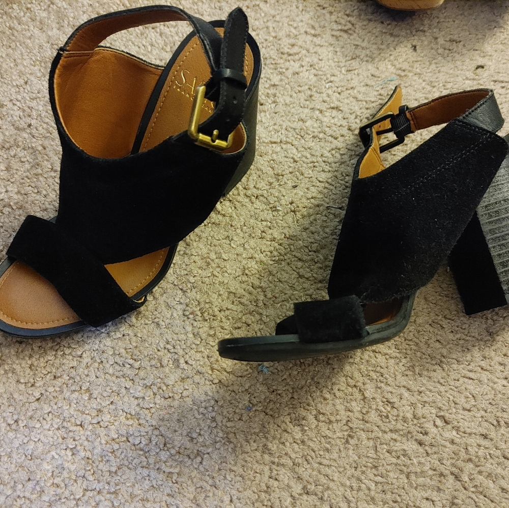 Black suede heels.